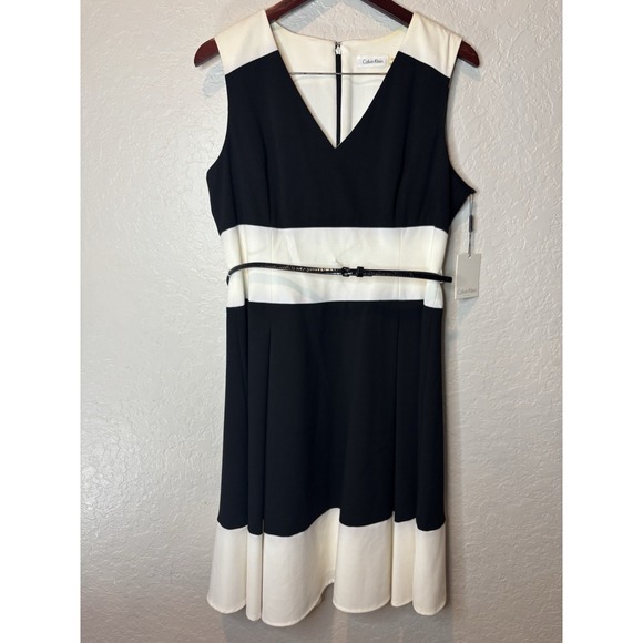 Calvin Klein Dresses & Skirts - New Calvin Klein A line Fit & Flare Pleated Dress Color Block Black White, 12